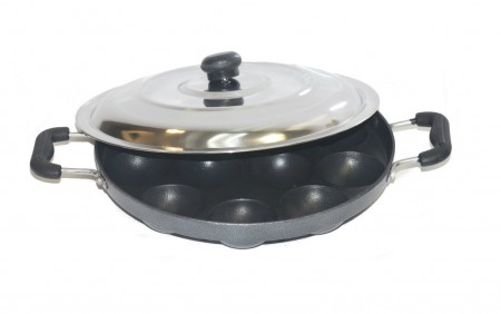 Buy Appam Patra / Appam Maker Non-Stick Pan /w Stainless Steel Lid ...